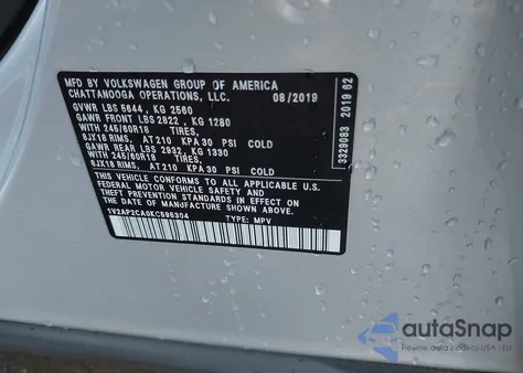 2019 Volkswagen Atlas 2.0T S from USA, damaged, VIN 1V2AP2CA0KC595304